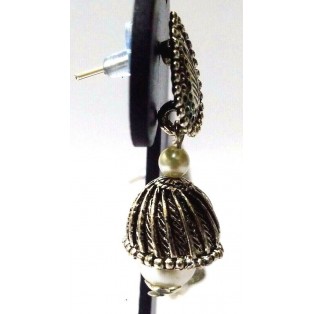 Silver Oxidized Earrings Jhumka Jhumki Ethnic Imitation Jewelry Dangle Long EA24